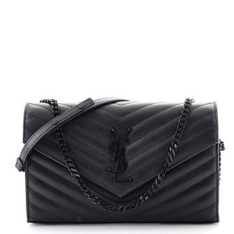 Saint Laurent Classic Monogram Wallet on Chain Matelasse Chevron Leather Medium