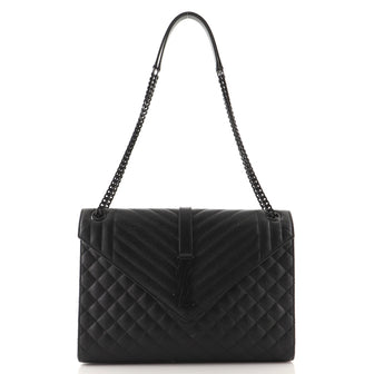 Saint Laurent Classic Monogram Slouchy Envelope Satchel Quilted Leather Large
