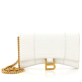 Balenciaga Hourglass Chain Wallet Crocodile Embossed Leather