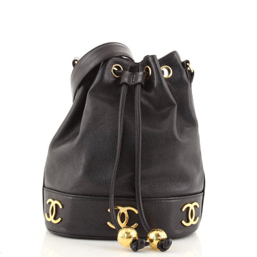 Chanel Vintage Metal CC Drawstring Bucket Bag Caviar Medium