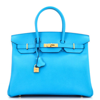 Hermes Birkin Handbag Blue Epsom with Gold Hardware 35