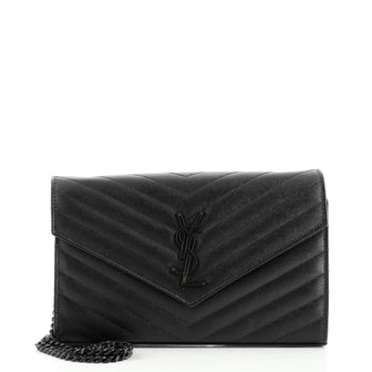 Saint Laurent Classic Monogram Wallet on Chain Matelasse Chevron Leather Medium