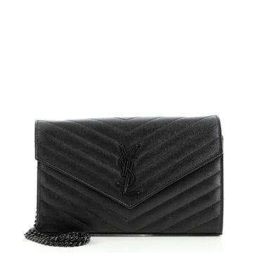 Saint Laurent Classic Monogram Wallet on Chain Matelasse Chevron Leather Medium