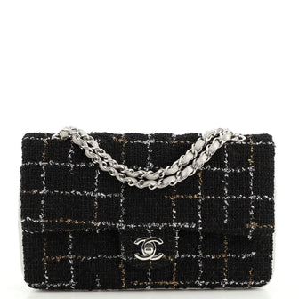 Chanel Classic Double Flap Bag Tweed and Quilted Lambskin Medium