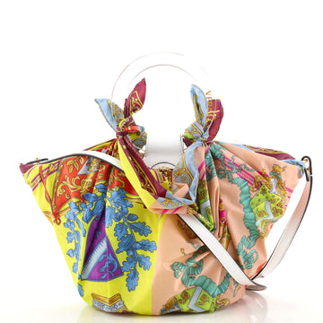 Versace La Medusa Basket Bag Woven Straw and Printed Satin Small