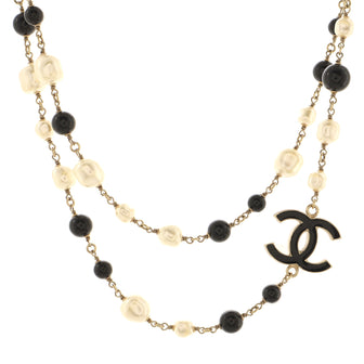 Chanel CC Long Necklace Faux Pearls and Beads with Enamel