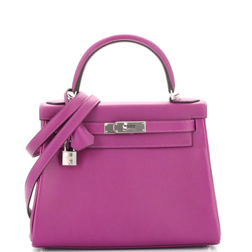 Hermes Kelly Handbag Purple Evercolor with Palladium Hardware 28
