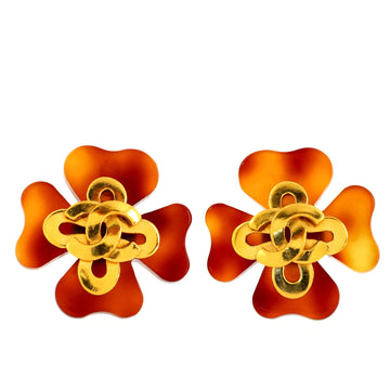 Chanel Vintage CC Clover Clip-On Earrings Metal and Resin