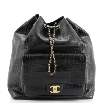 Chanel Drawstring Backpack Crocodile Embossed Calfskin Large