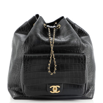 Chanel Drawstring Backpack Crocodile Embossed Calfskin Large