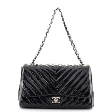Chanel Classic Single Flap Bag Chevron Patent Medium