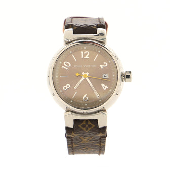 Louis Vuitton Tambour Quartz Watch Stainless Steel and Monogram Canvas 28