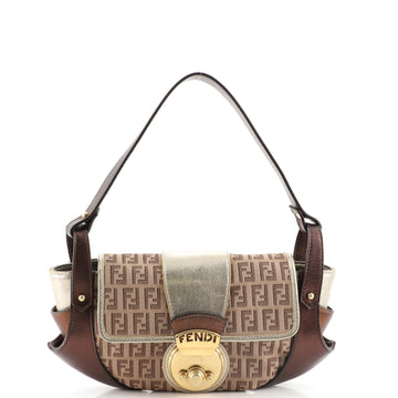 Fendi Compilation Shoulder Bag Zucchino Canvas and Leather Medium