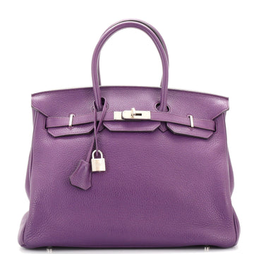 Hermes Birkin Handbag Purple Clemence with Palladium Hardware 35