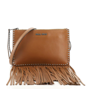 Miu Miu Cannella Fringe Crossbody Bag Studded Leather Small