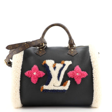 Louis Vuitton Speedy Bandouliere Bag Leather and Monogram Teddy Shearling 30