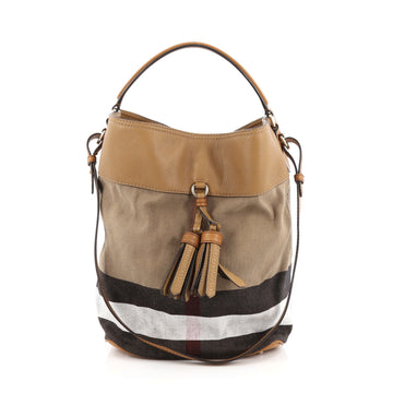 Burberry Susanna Tassel Hobo House Check Canvas Medium Brown