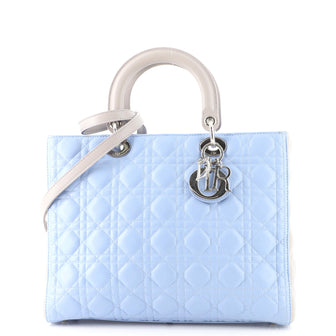Christian Dior Bicolor Lady Dior Bag Cannage Quilt Lambskin Large