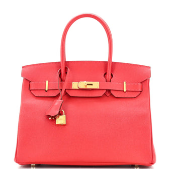 Hermes Birkin Handbag Red Epsom with Gold Hardware 30