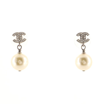 Chanel CC Drop Earrings Metal with Crystals and Faux Pearls