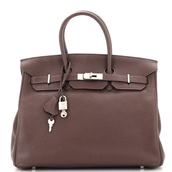 Birkin Handbag Chocolate Togo with Palladium Hardware 35