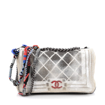 Chanel Art School Oh My Boy Flap Graffiti Canvas neutral