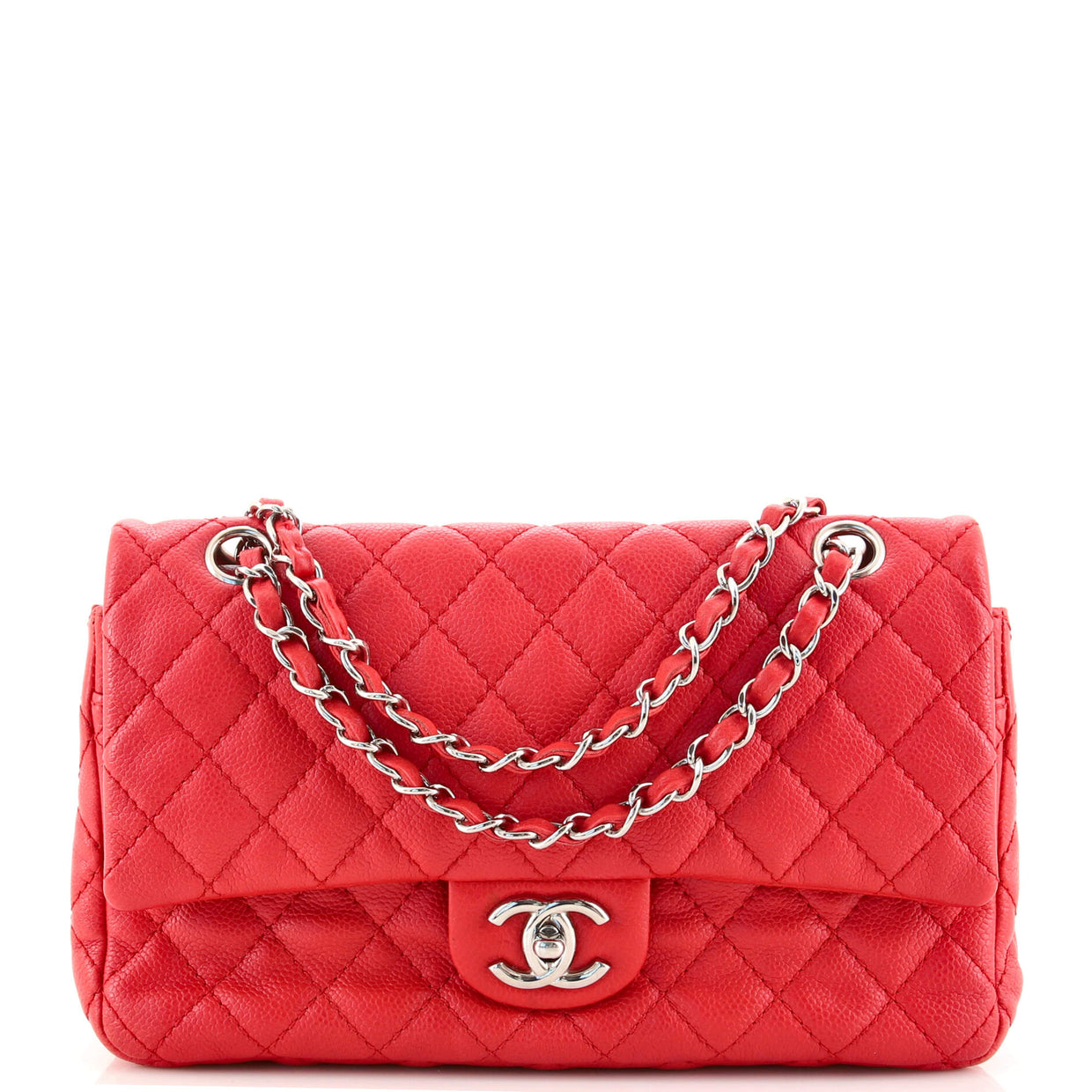 Chanel Vintage Classic Double Flap Bag Quilted Caviar Medium Red 1620611