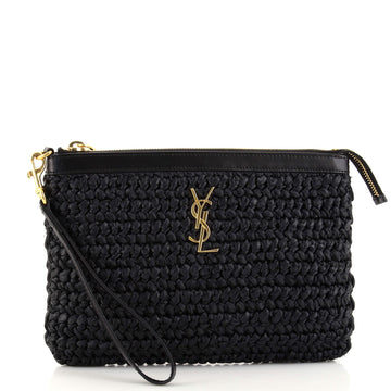 Saint Laurent Classic Monogram Wristlet Pouch Raffia Small