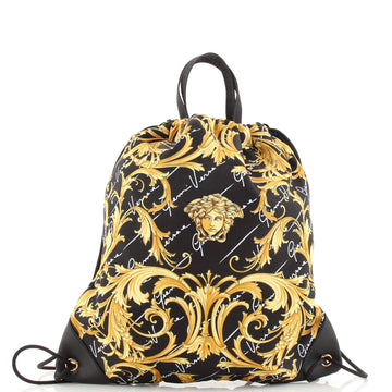 Versace Drawstring Tote Backpack Printed Canvas Medium
