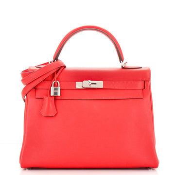 Hermes Kelly Handbag Red Evercolor with Palladium Hardware 32