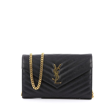 Saint Laurent Classic Monogram Chain Wallet Matelasse Chevron Leather Medium black