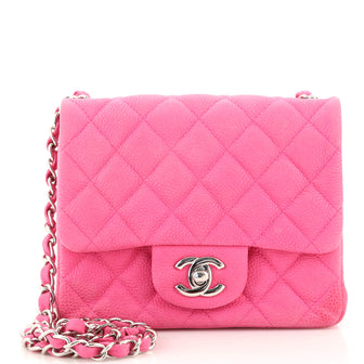 Chanel Square Classic Single Flap Bag Quilted Matte Caviar Mini Pink 1622831