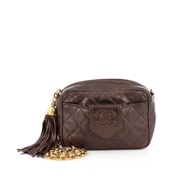 Chanel Vintage Front Pocket Camera Bag Quilted Lambskin Small Brown