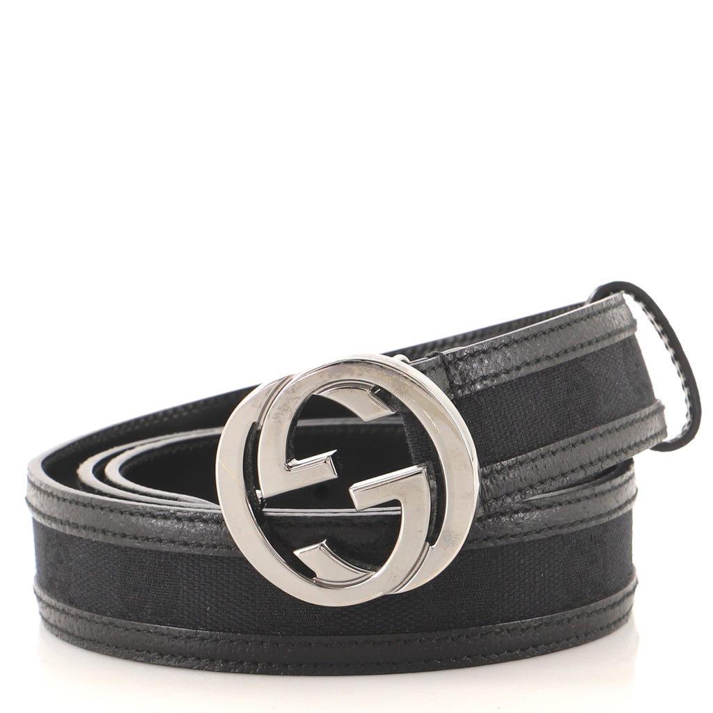 Gucci Interlocking G Belt GG Canvas and Leather Thin 90 162363