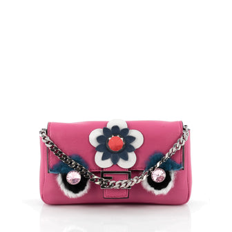 Fendi Monster Baguette Leather and Fur Micro Pink