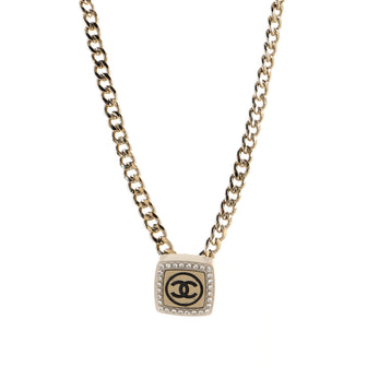 Chanel CC Square Pendant Chain Necklace Metal with Crystals and Resin