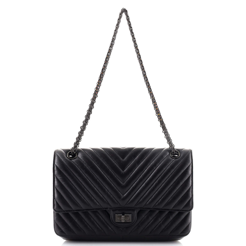 So Black Chevron Quilted Aged Calfskin 2.55 Reissue 226 Double Flap Black  Hardware, 2019