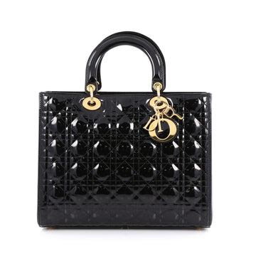 Christian Dior Lady Dior Handbag Cannage Quilt Patent Large Black