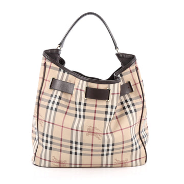 Burberry Walden Hobo Haymarket Coated Canvas Medium Brown