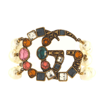 Gucci Ornate GG Triple Strand Bracelet Metal with Faux Pearls and Crystals