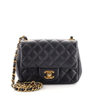 Chanel Square Classic Single Flap Bag Quilted Caviar Mini