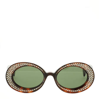 Gucci Logo Oval Frame Sunglasses Crystal Embellished Acetate