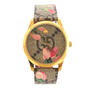 Gucci G-Timeless Quartz Watch PVD Stainless Steel and Blooms Print GG Coated Canvas 38