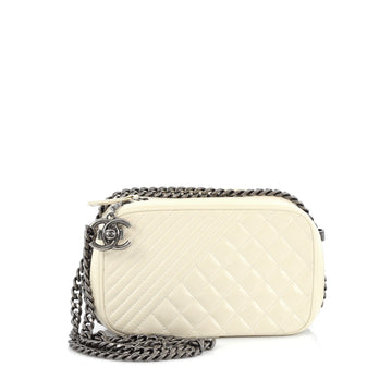 Chanel Coco Boy Camera Bag Quilted Leather Small white