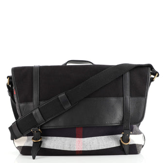 Burberry Foster Flap Messenger Bag House Check Canvas