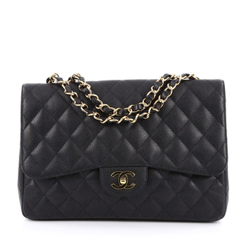Chanel Vintage Classic Single Flap Bag Quilted Caviar Jumbo black