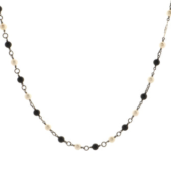 David Yurman Bijoux Quatrefoil Chain Long Necklace Sterling Silver with Onyx and Pearls 40''
