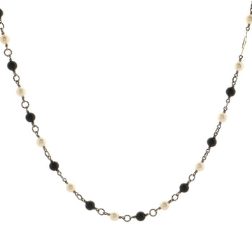 David Yurman Bijoux Quatrefoil Chain Long Necklace Sterling Silver with Onyx and Pearls 40''