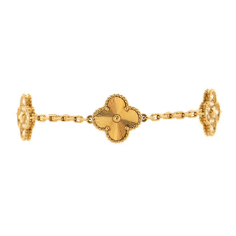 Van Cleef & Arpels Vintage Alhambra 5 Motifs Bracelet Guilloche 18K Yellow Gold and Diamonds