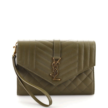 Saint Laurent Classic Monogram Envelope Wristlet Clutch Mixed Matelasse Leather